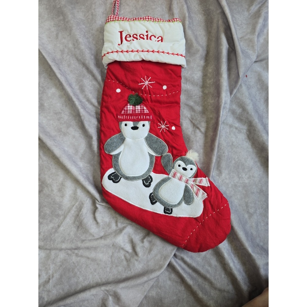 Pottery Barn Kids Quilted Stocking Penguin Embroided Jessica Holiday Decor